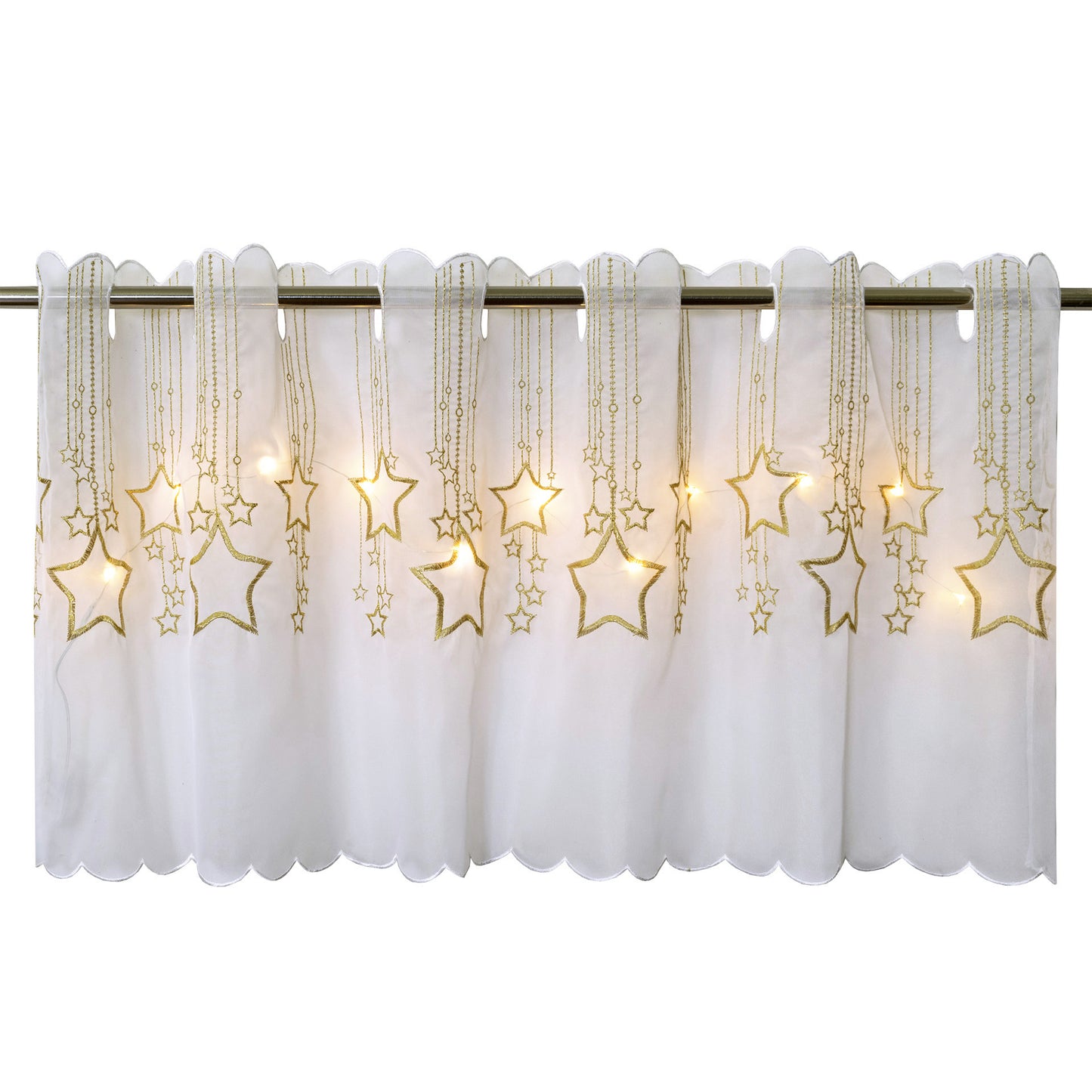 Fischer Fensterbilder LED Scheibengardiene mit Stickerei " Goldsterne" 45x115cm