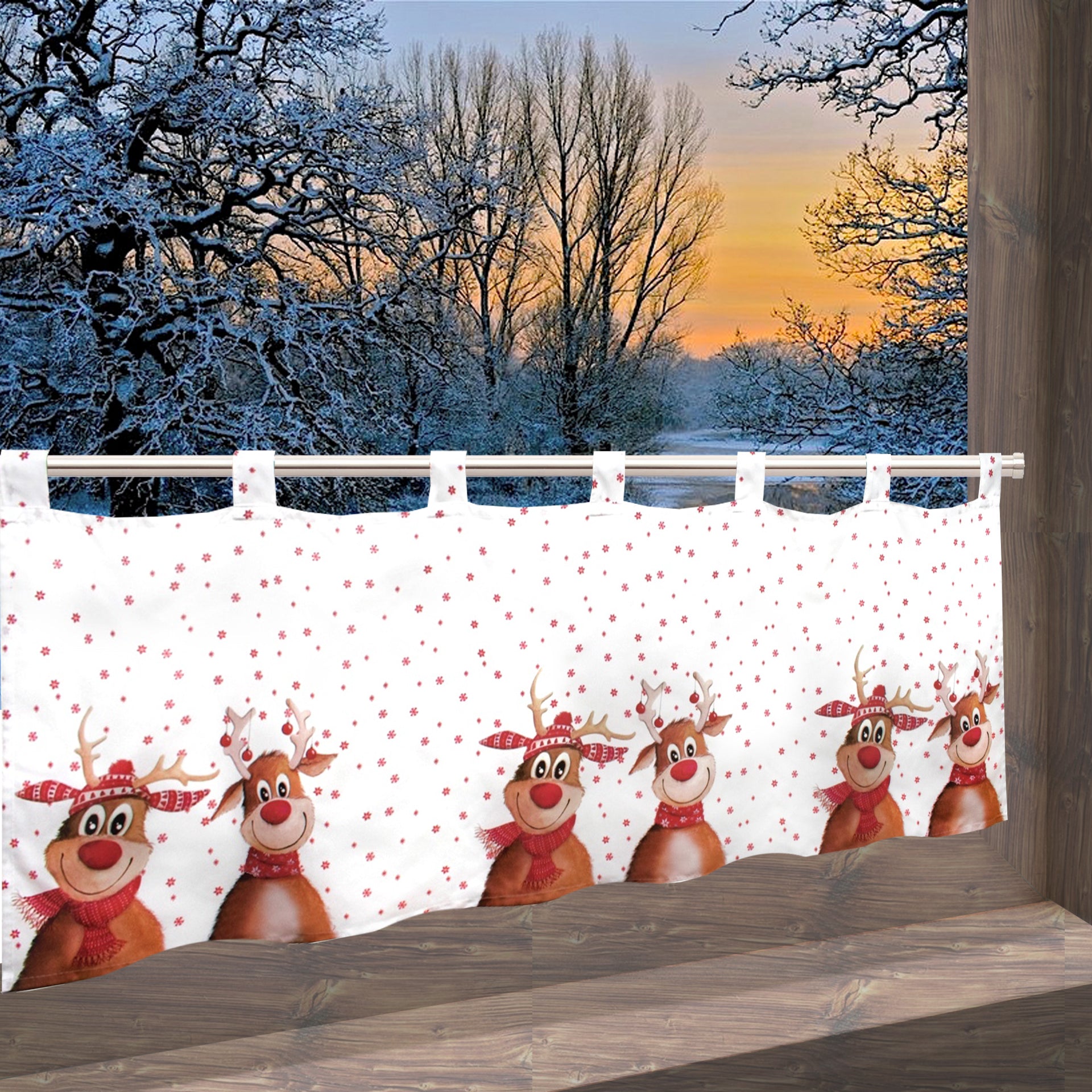 Tischdeckenshop24 Scheibengardine Weihnachtszeit Für Küche Und Wohnzimmer, 45x90 Cm, Winter Gardine Mit Dekorativen Motiv Zu Weihnachten, Moderne Transparente Bistrogardine Für Die Küche
