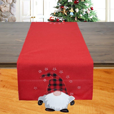 Fischer window decorations table runner with appliqué gnome with checked hat 36x140cm