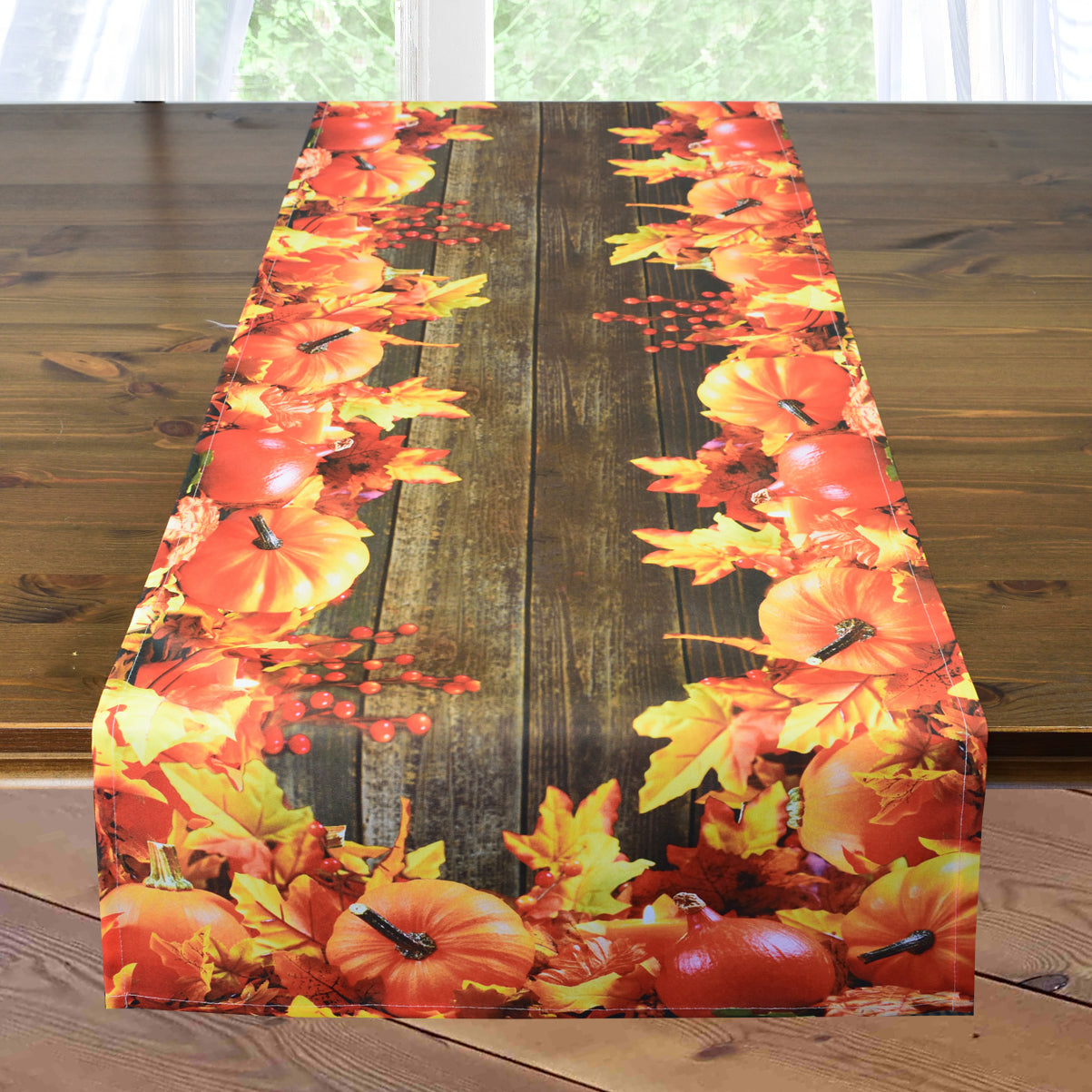 Fischer window pictures autumn pumpkin and autumn leaves table runner 40x140cm