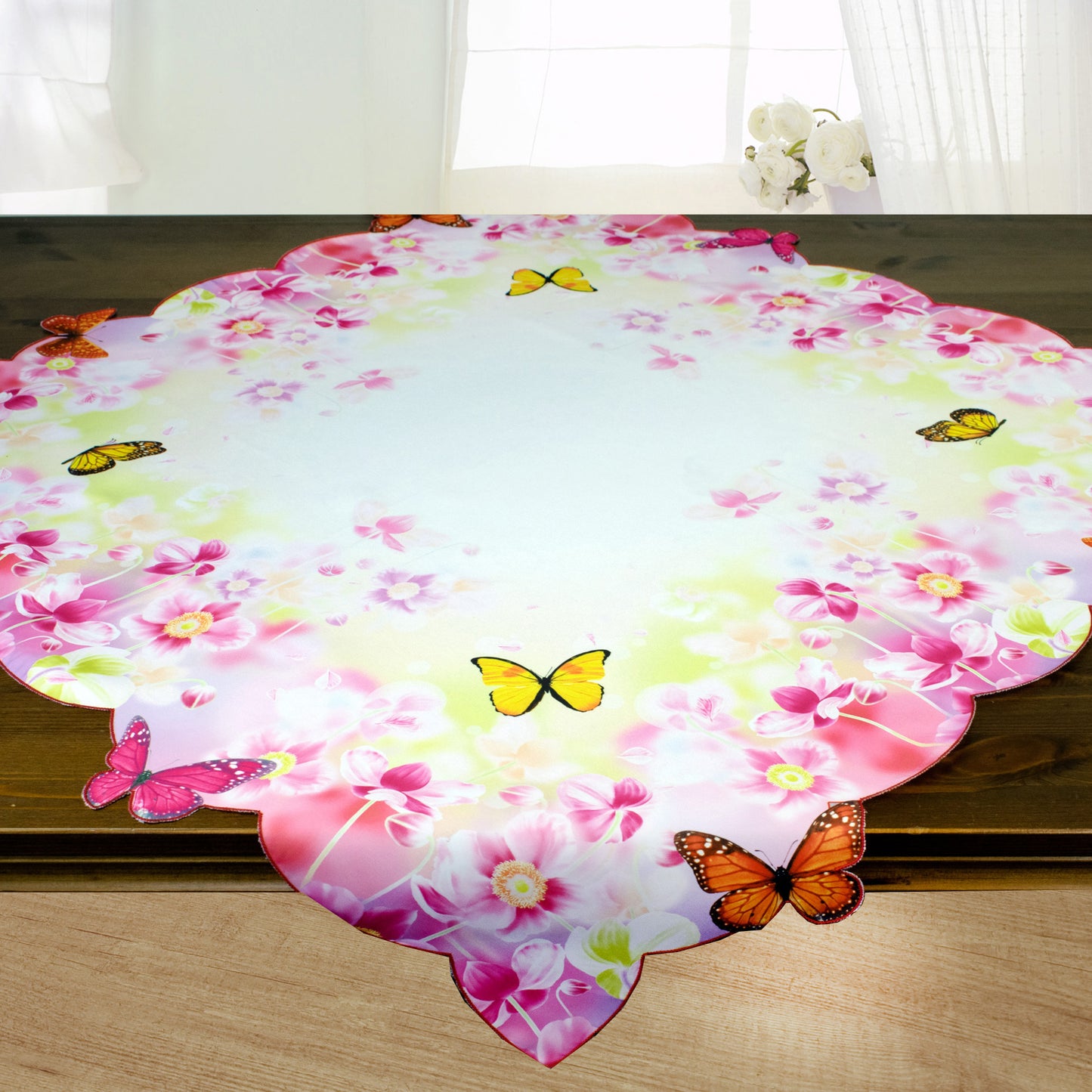 Fischer window pictures tablecloth "Butterflies in the Garden" 85x85cm