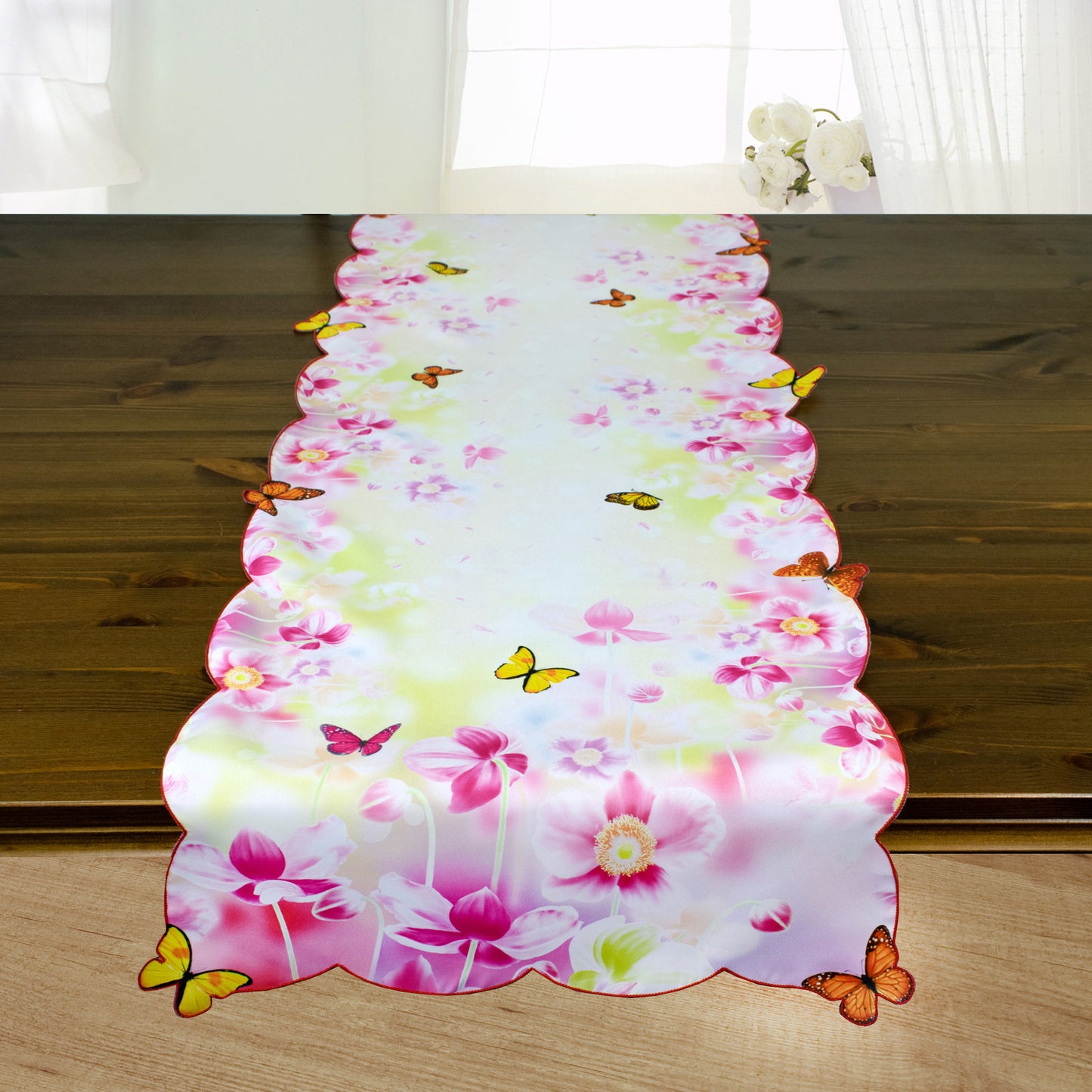 Fischer window pictures table runner "Butterfly in the Garden" 40 x 140 cm