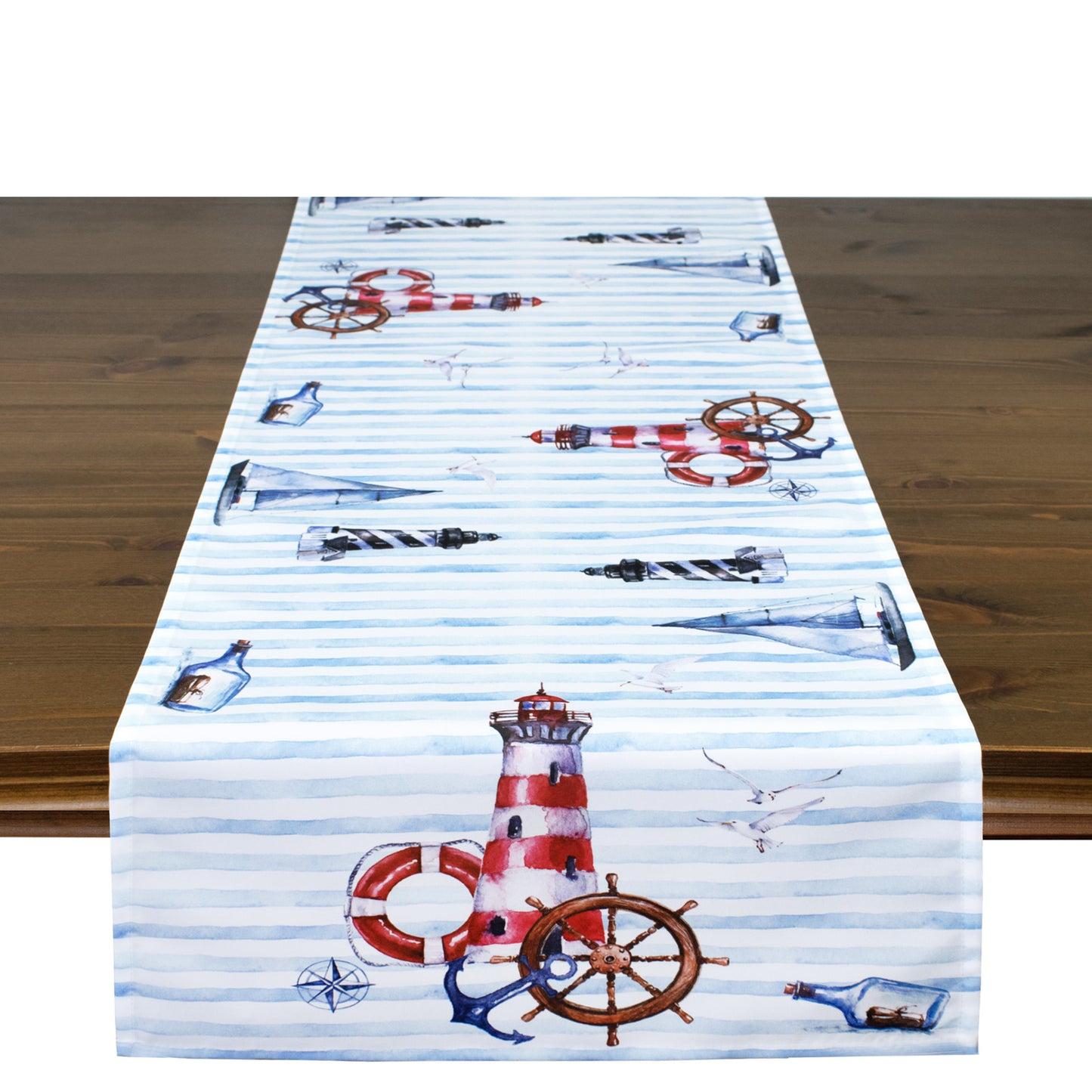 Fischer window pictures table runner "Maritime with lighthouse" 40 x 140 cm