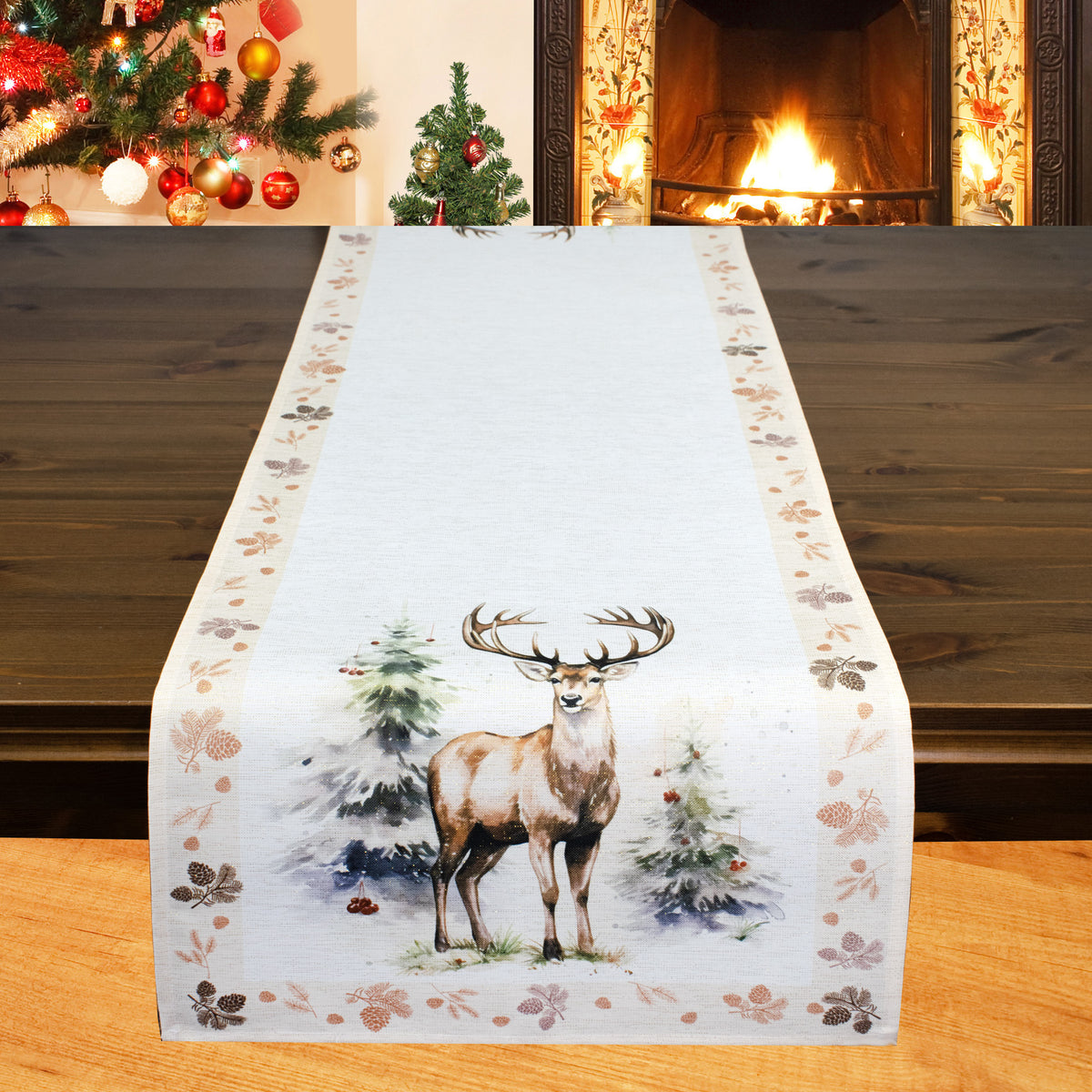Fischer Fensterbilder Tischläufer mit Digitaldruck “Hirsch " 40x140cm
