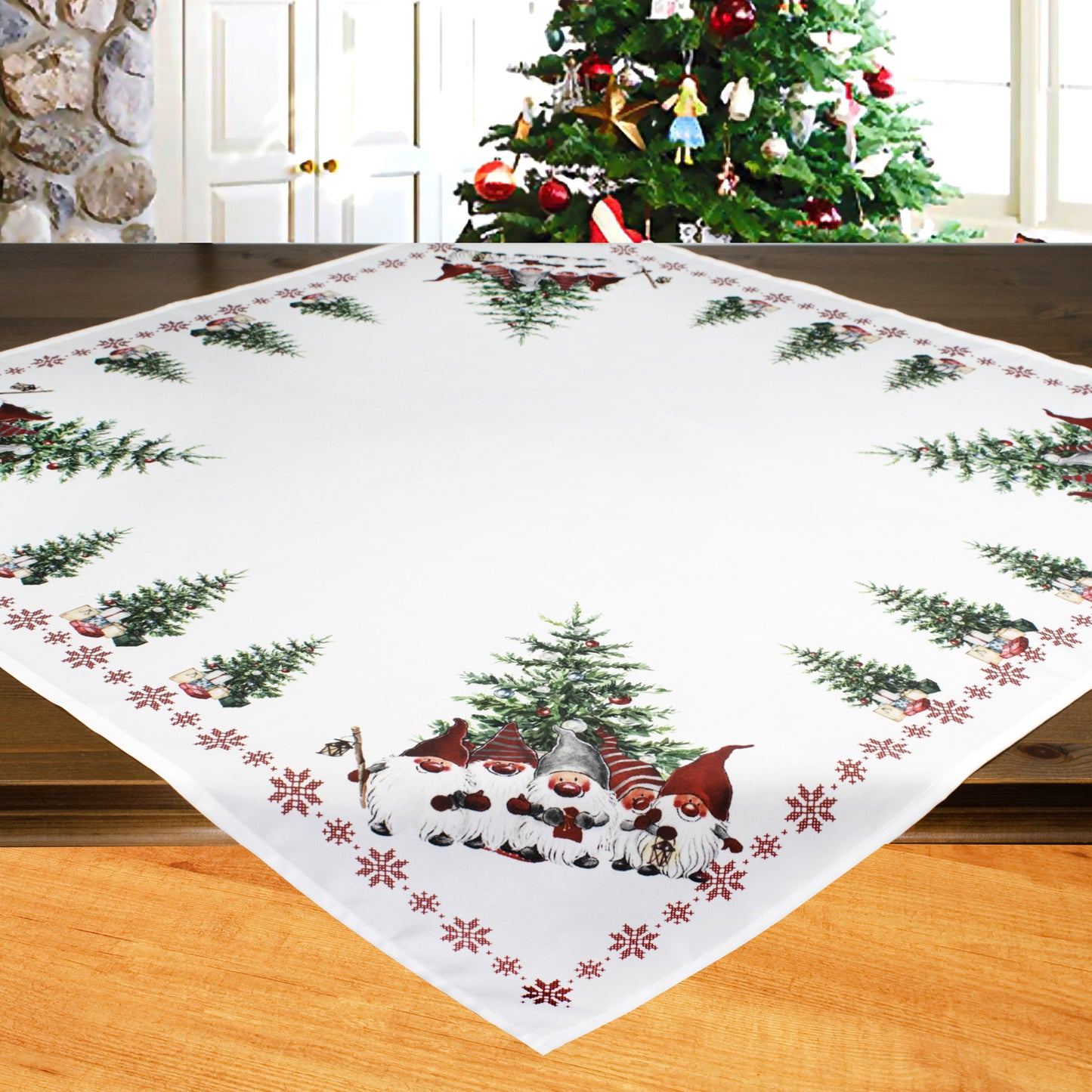 Fischer window pictures tablecloth Christmas gnomes in Danish style