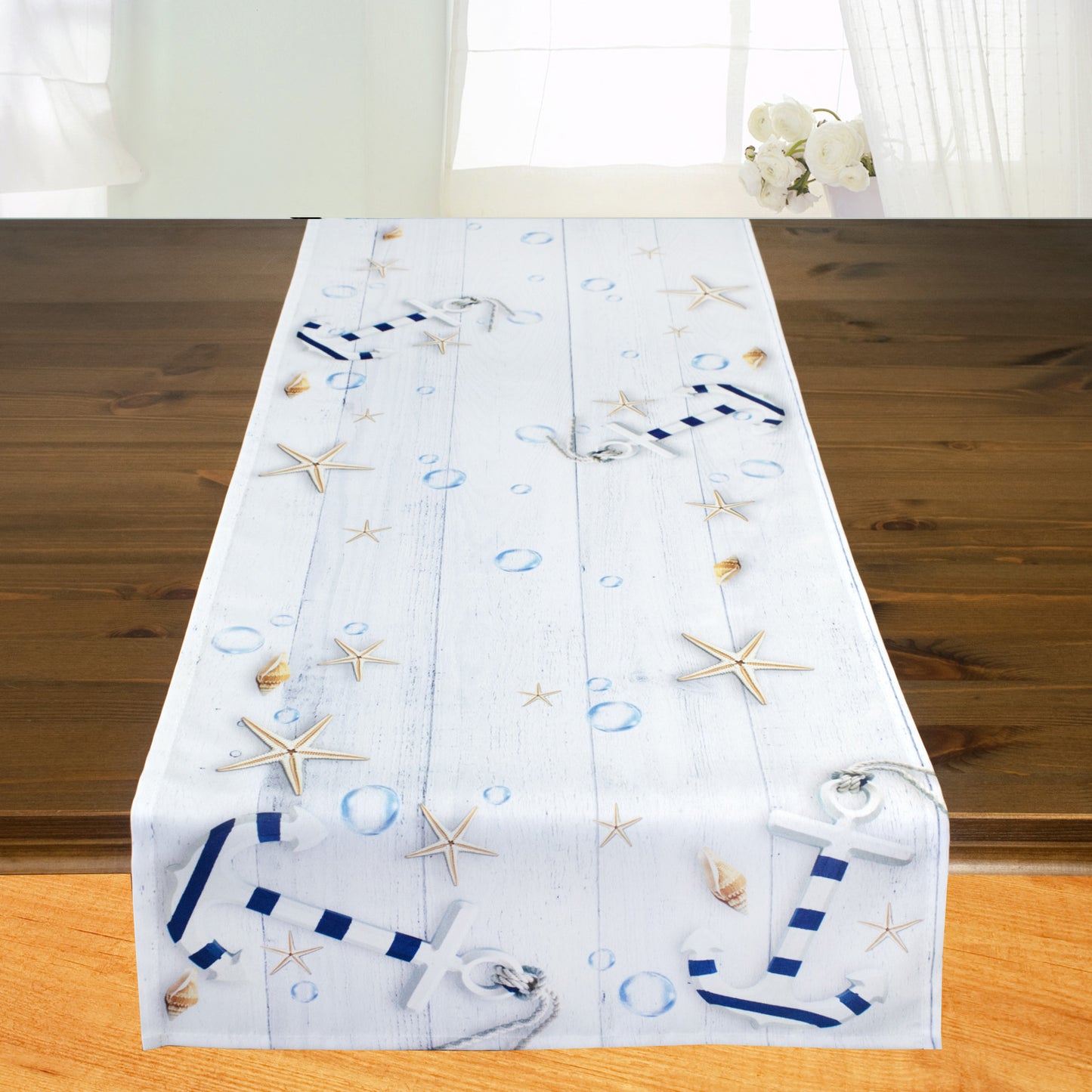 Fischer Fensterbilder Tischläufer 40 x140cm mit Digitaldruck Maritim mit Anker