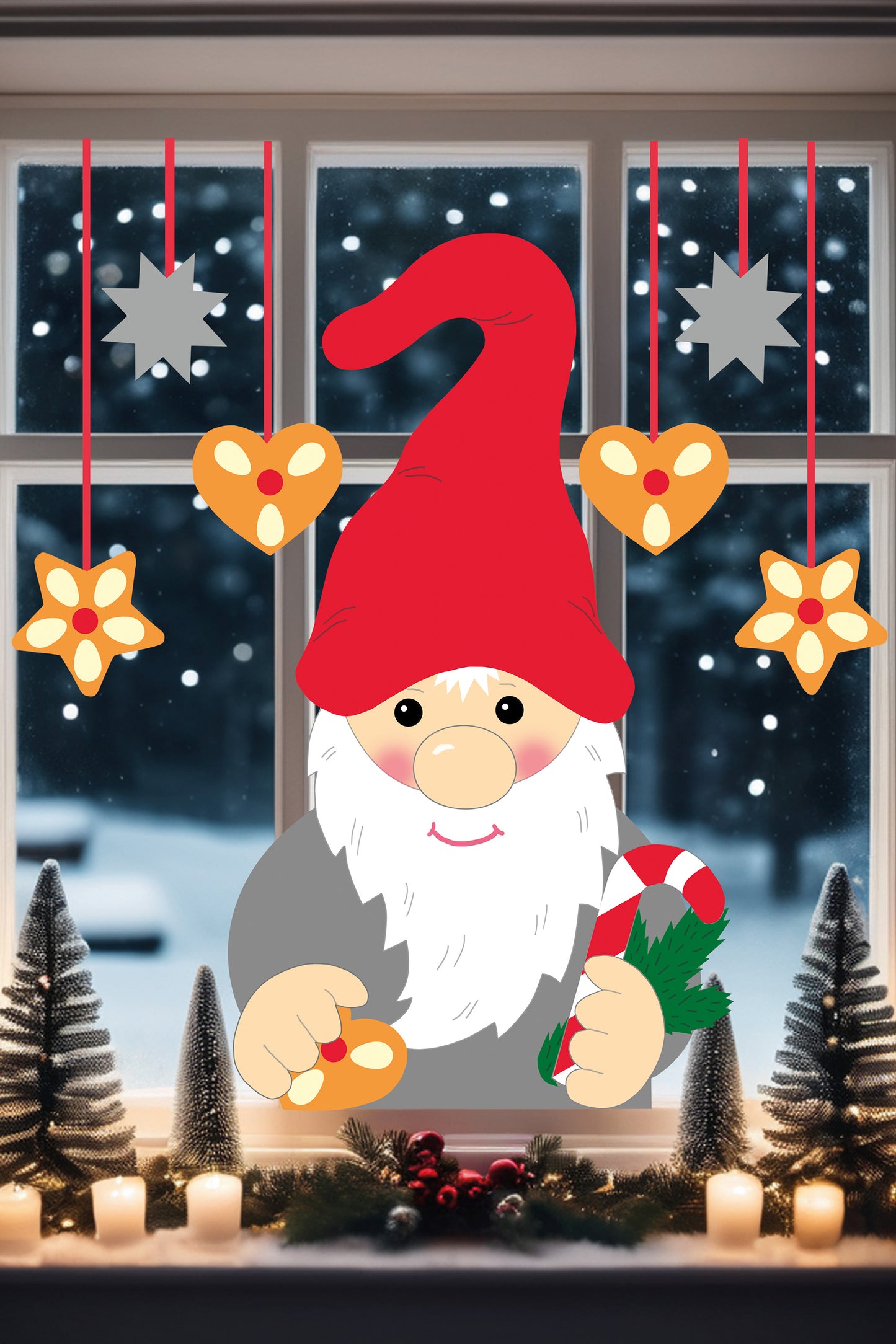 Fischer window pictures large gnomes with gingerbread