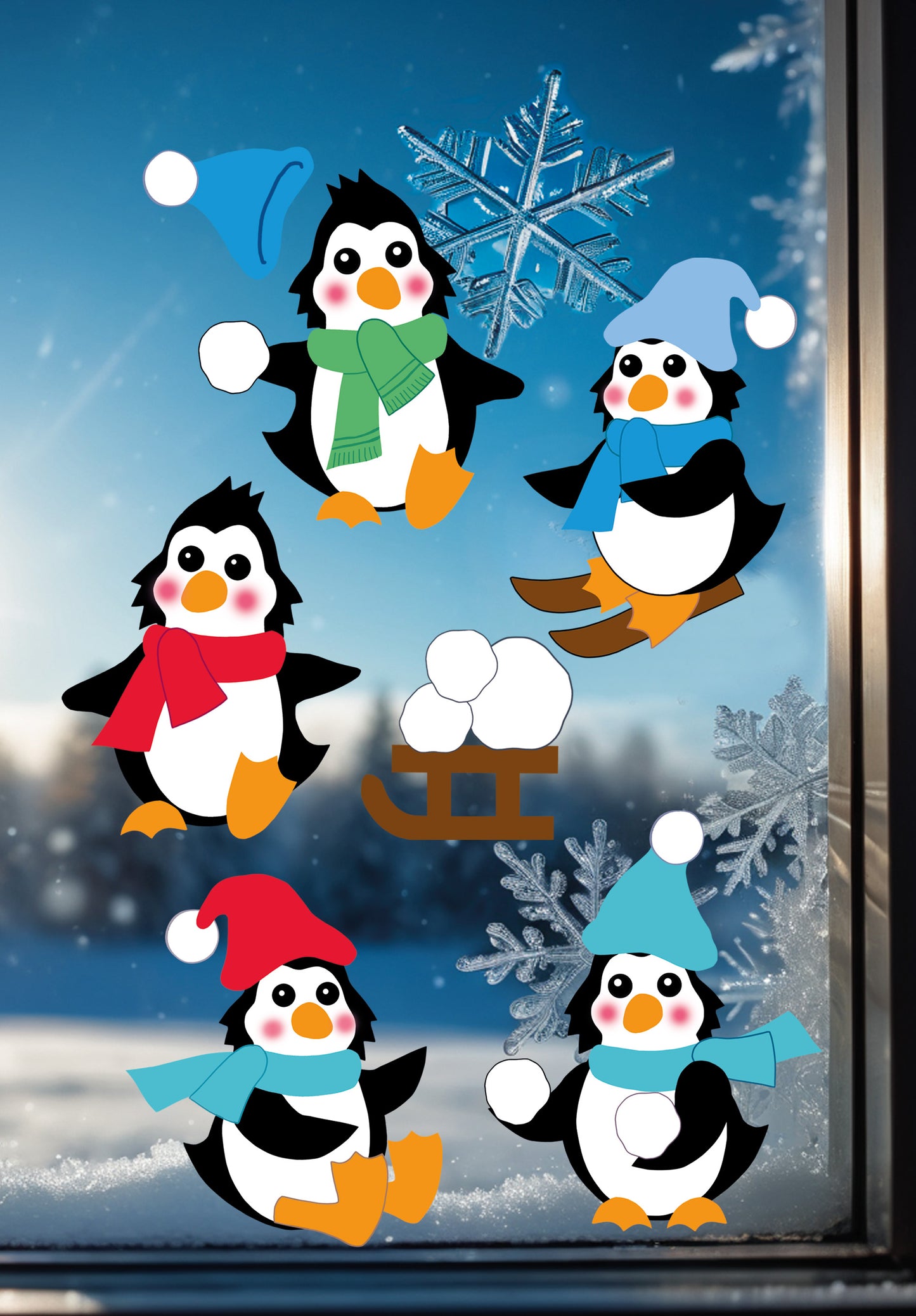 Fischer window pictures penguin fun in the snow