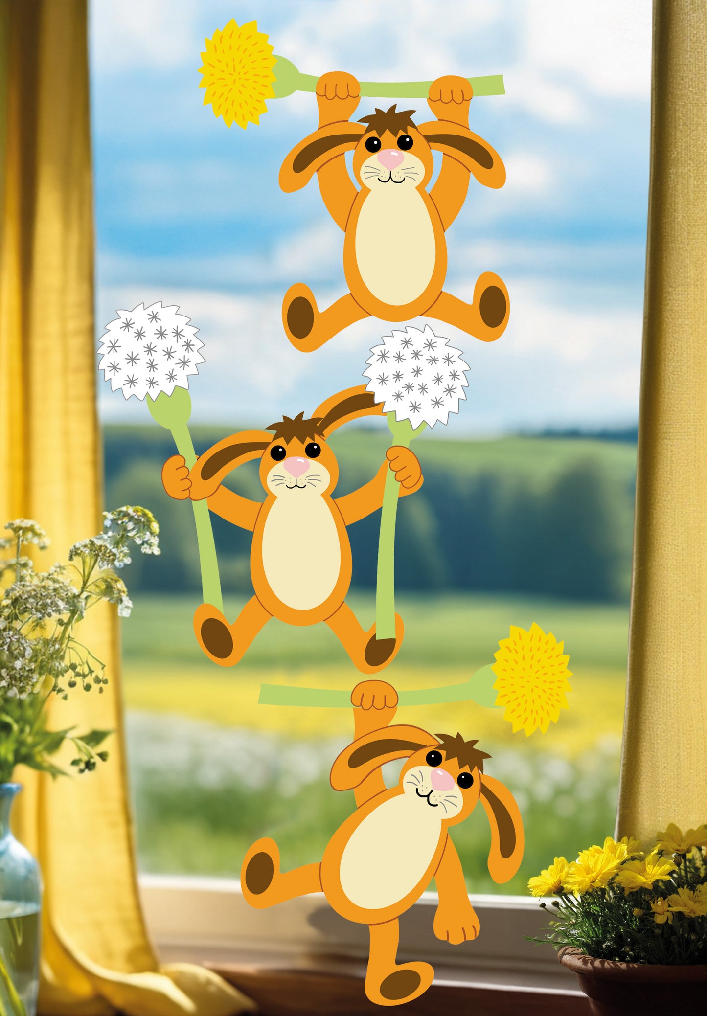 Fischer window pictures rabbits with dandelions