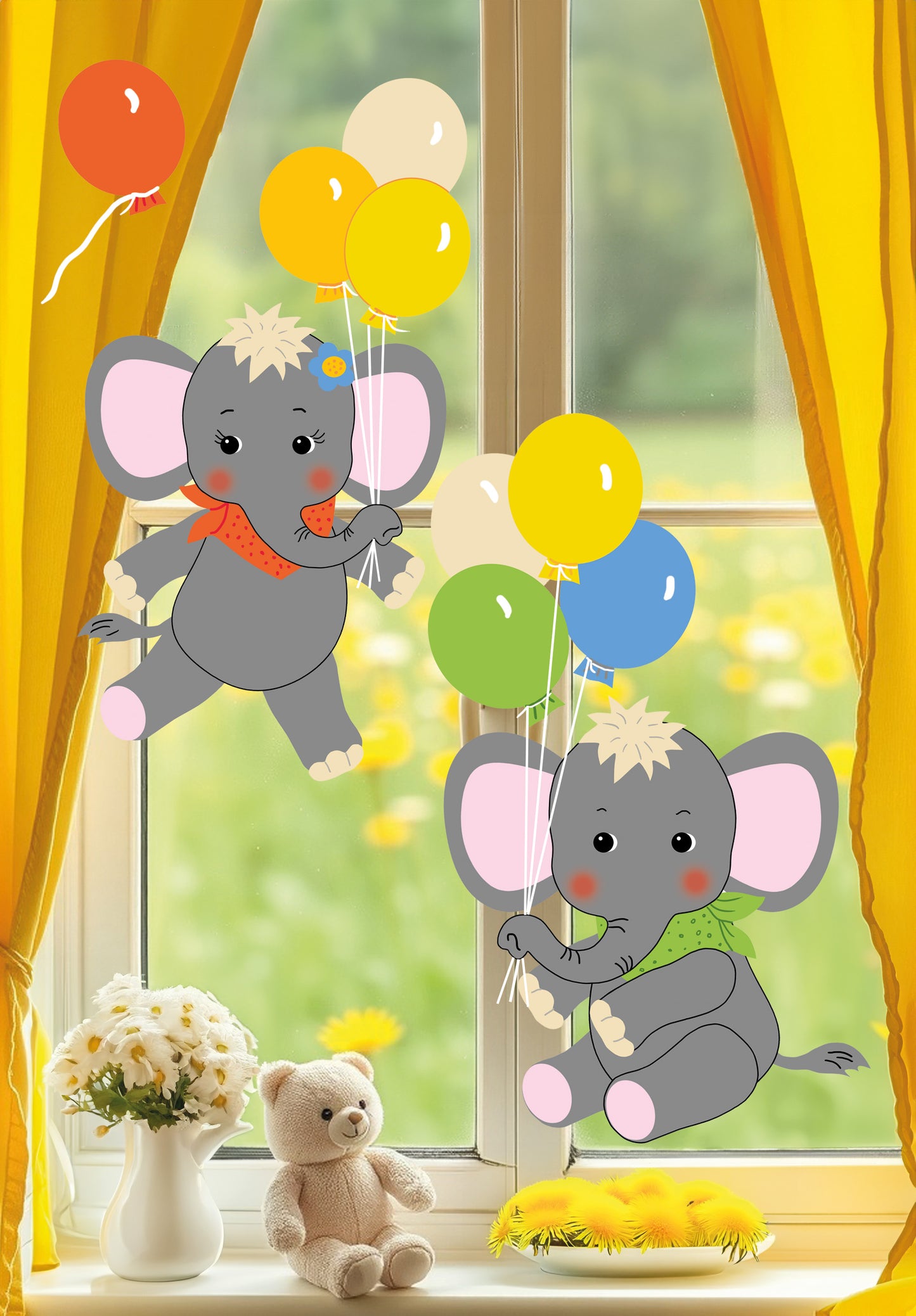 Fischer Fensterbilder Bastelpackung Elefanten an Luftballons zum Selberbasteln