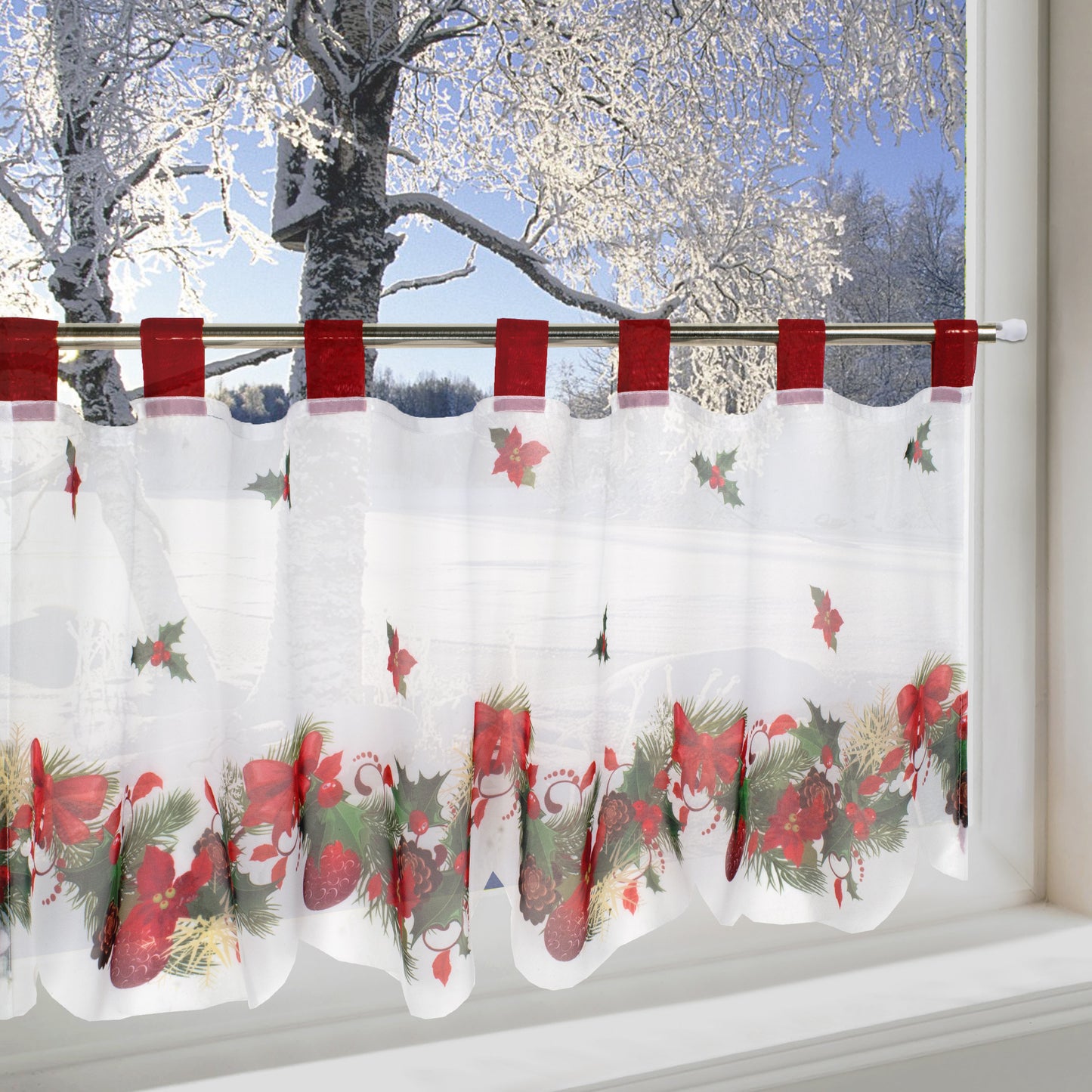 Fischer Fensterbilder Scheibengardiene mit Digitaldruck "Weihnachts-Ranke"
