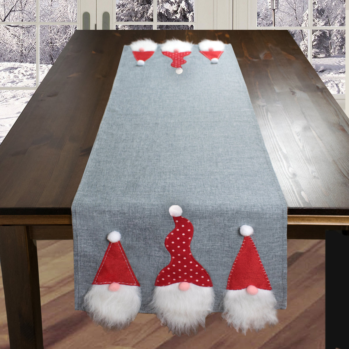 Fischer Fensterbilder Tischläufer mit 3D Weihnachtswichtel im dänischen Stil 40 x140cm