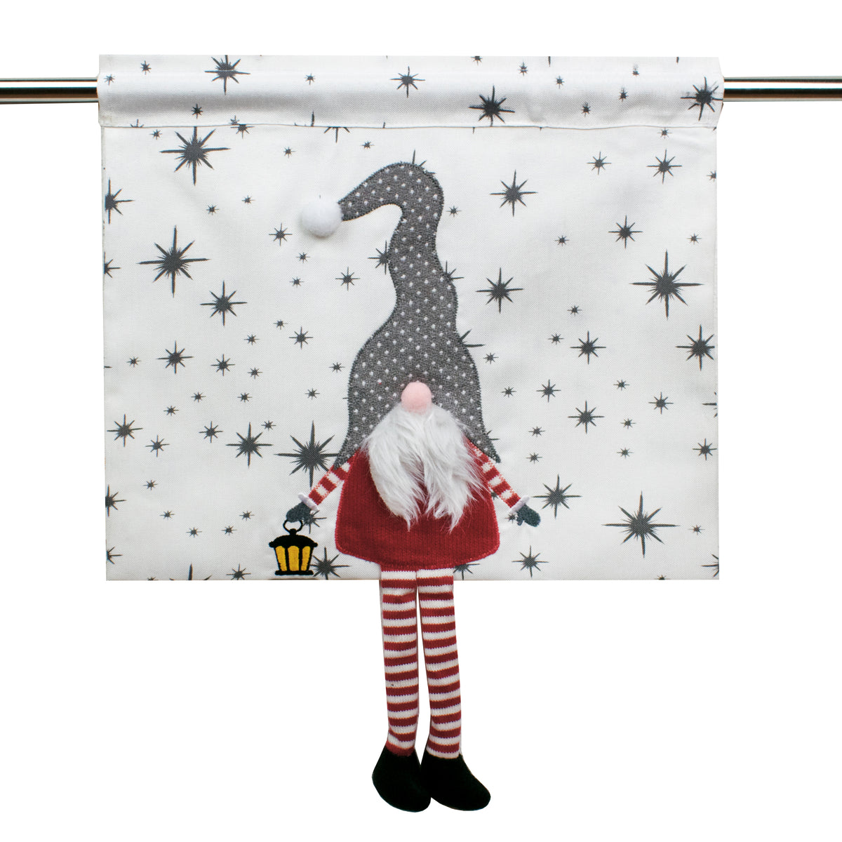 FIscher Fensterbilder 3 D Gardine mit Wichtel Figur weiß