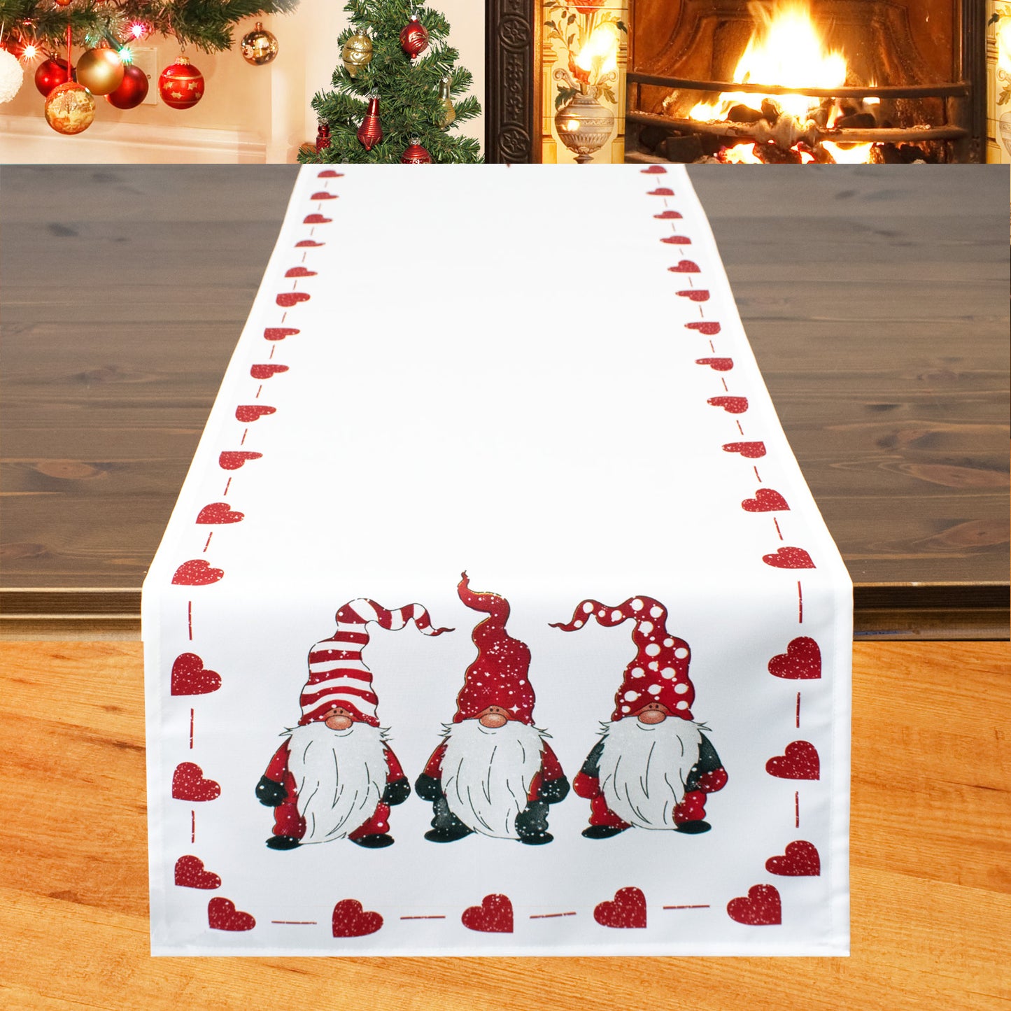 Fischer Fensterbilder Tischläufer "Wichtel mit Herz" in dänischen Stil 40x140 cm