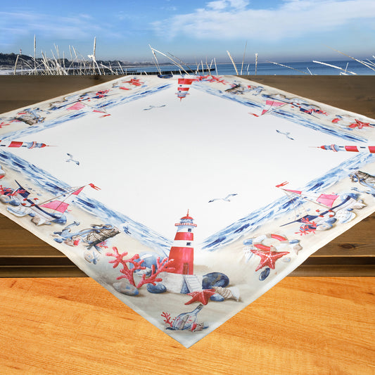 Fischer window pictures tablecloth "Maritime with beach and lighthouse" 85x85 cm
