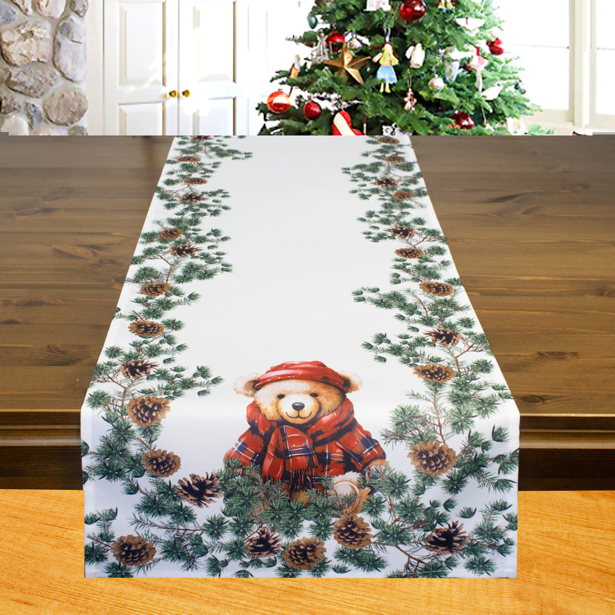 Fischer window pictures table runner with Christmas gnomes in Danish style
