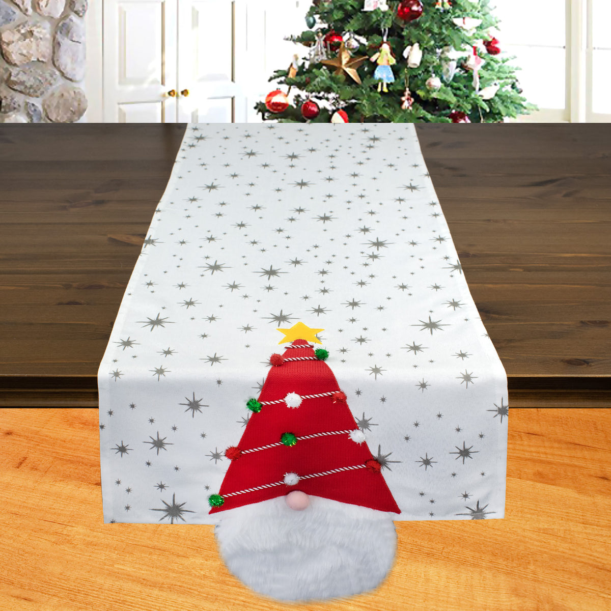 Fischer window pictures table runner with Christmas gnomes in Danish style