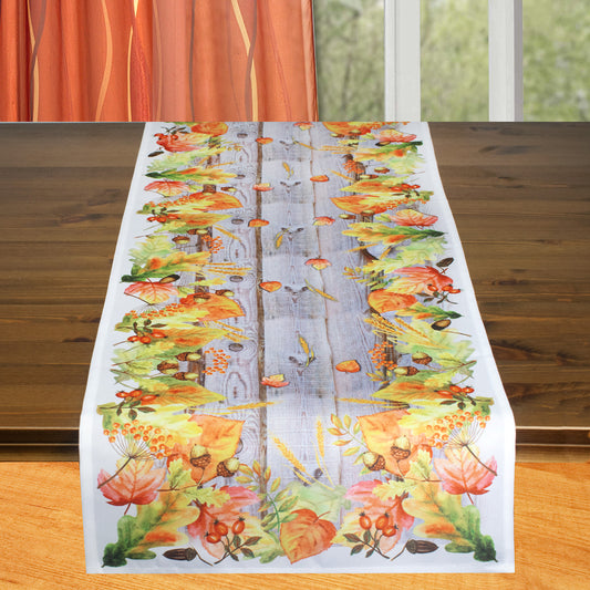 Camino de mesa con imagen de ventana Fischer con impresión digital "Hojas de otoño" 40x140 cm