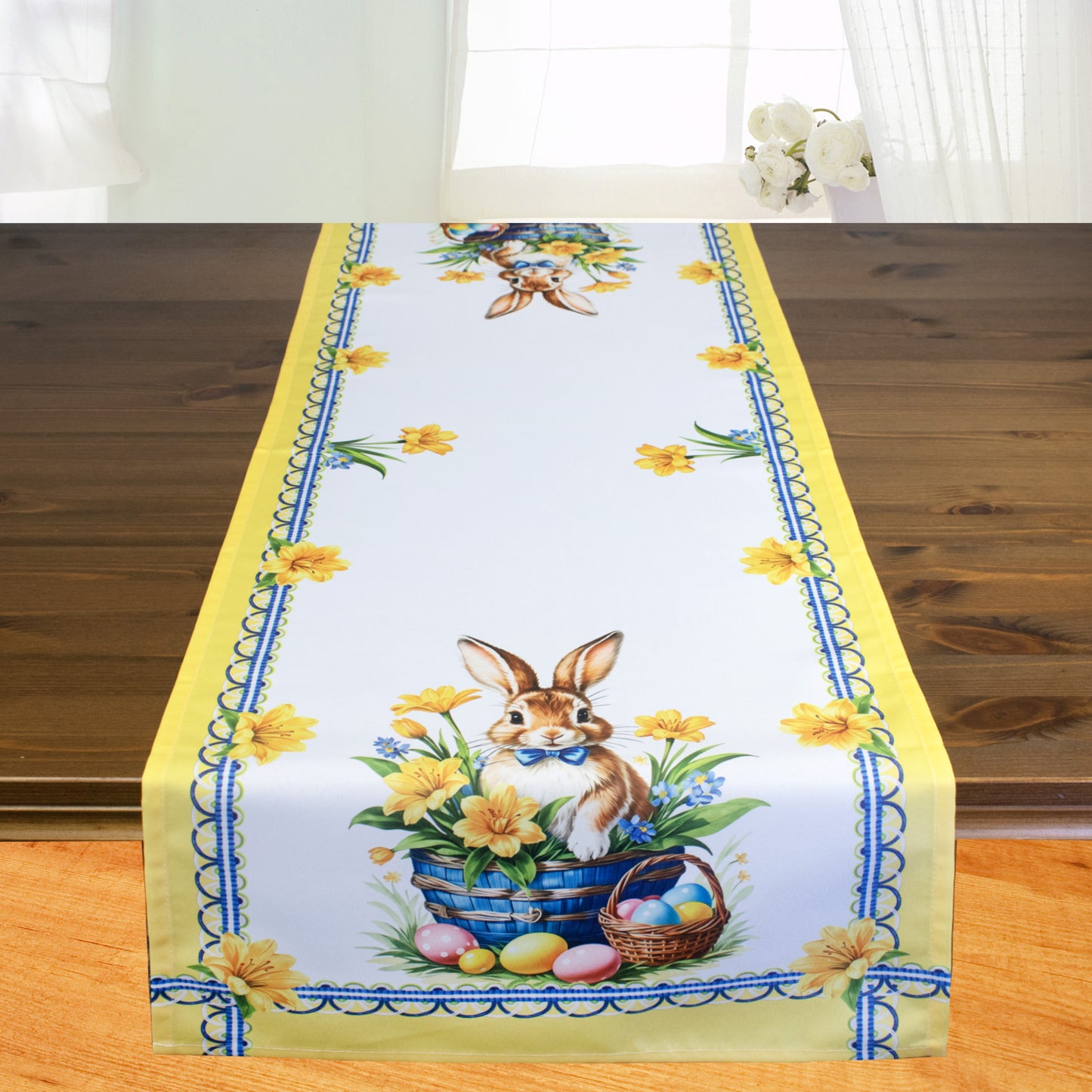 Fischer Fensterbilder Tischläufer "Osterhase im Korb" 40 x 140 cm