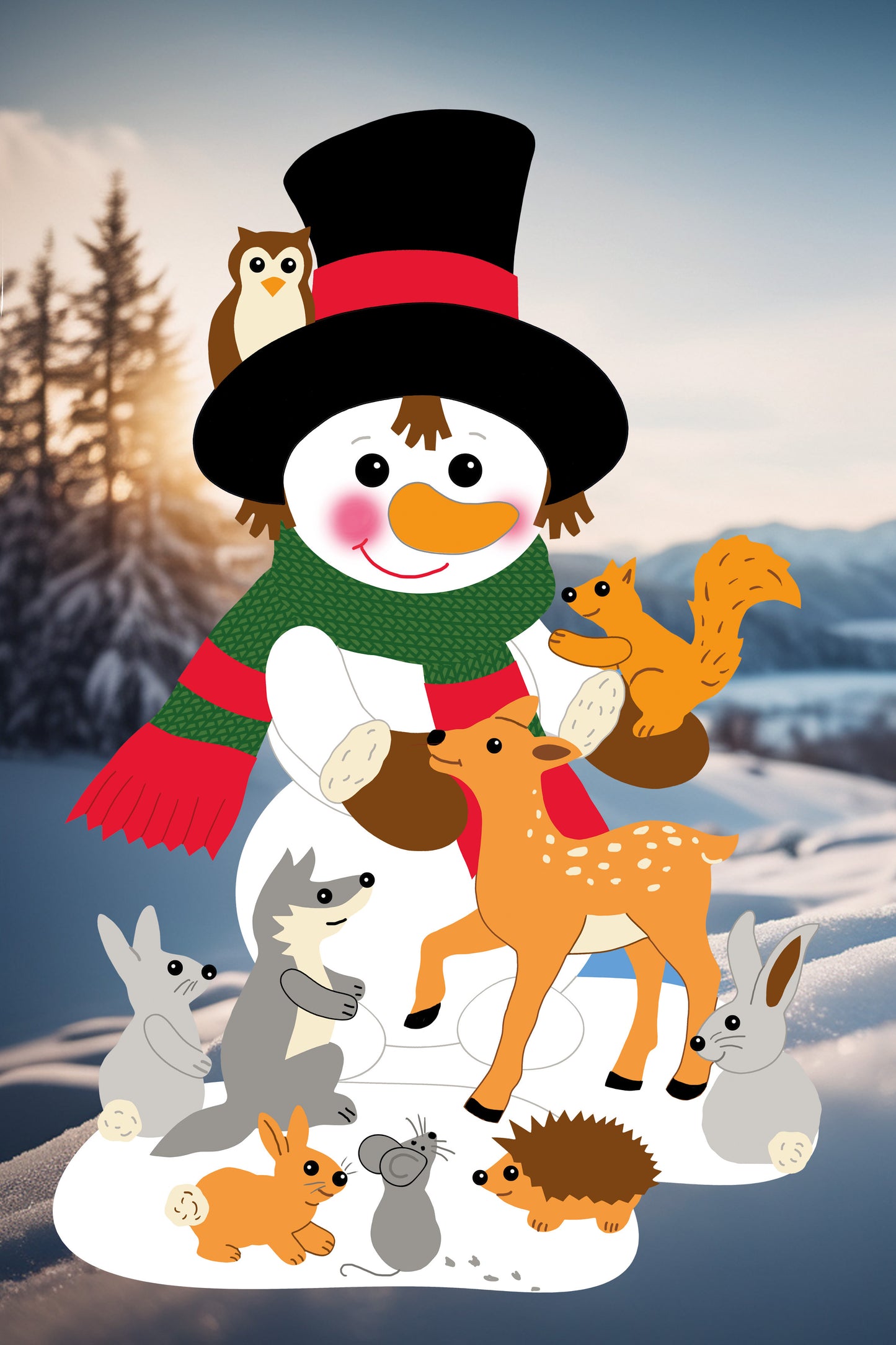 Fischer Fensterbilder Schneemann und Waldtiere