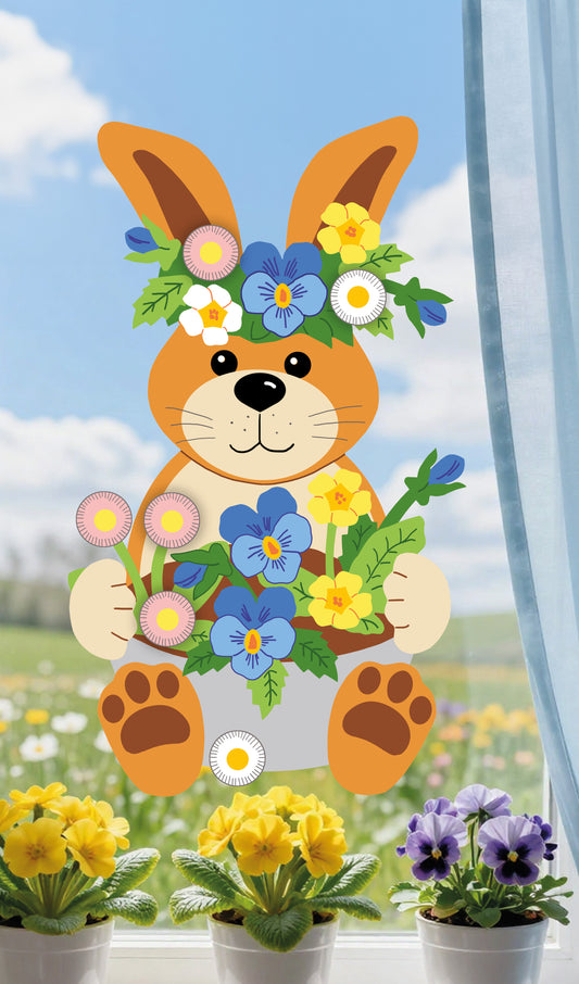 Fischer Fensterbilder Hasenmädchen mit Blumen