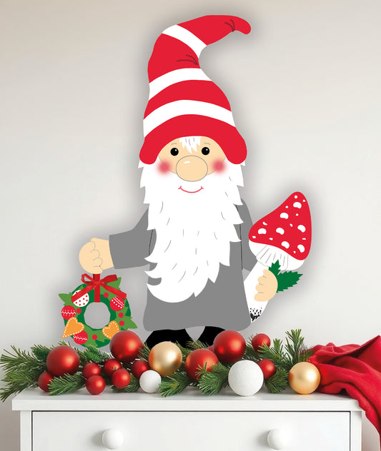 Fischer Fensterbilder  Großer Wichtel mit Kranz