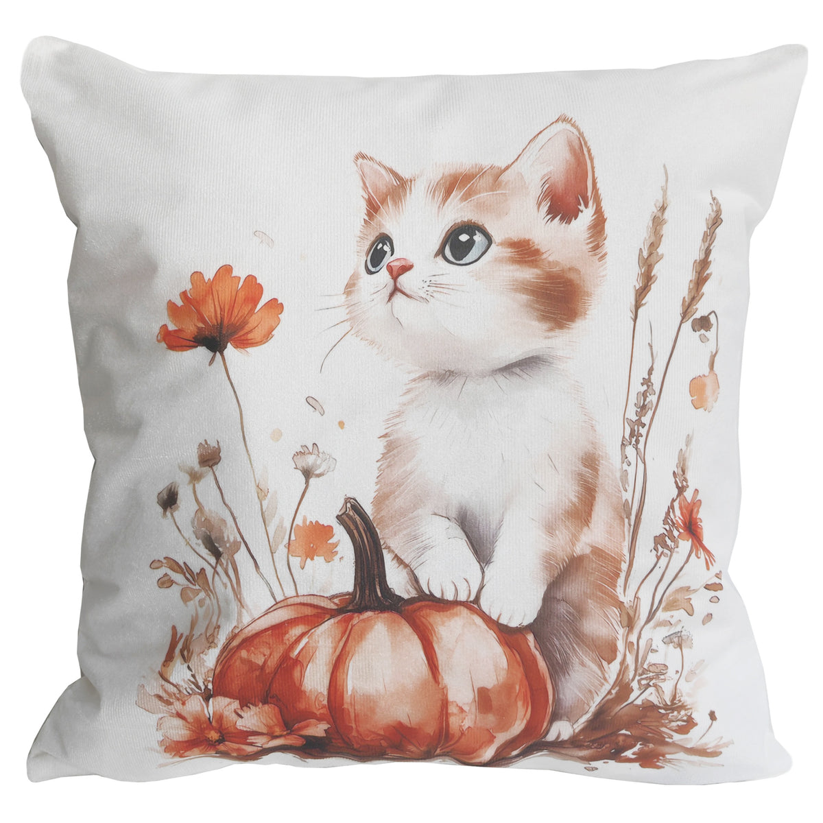 Fischer Fensterbilder Kissenhülle Katze mit Kürbis 40x40cm
