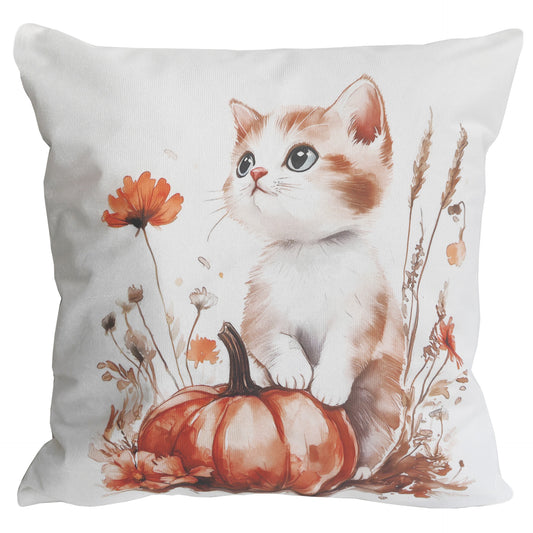 Fischer Fensterbilder Kissenhülle Katze mit Kürbis 40x40cm
